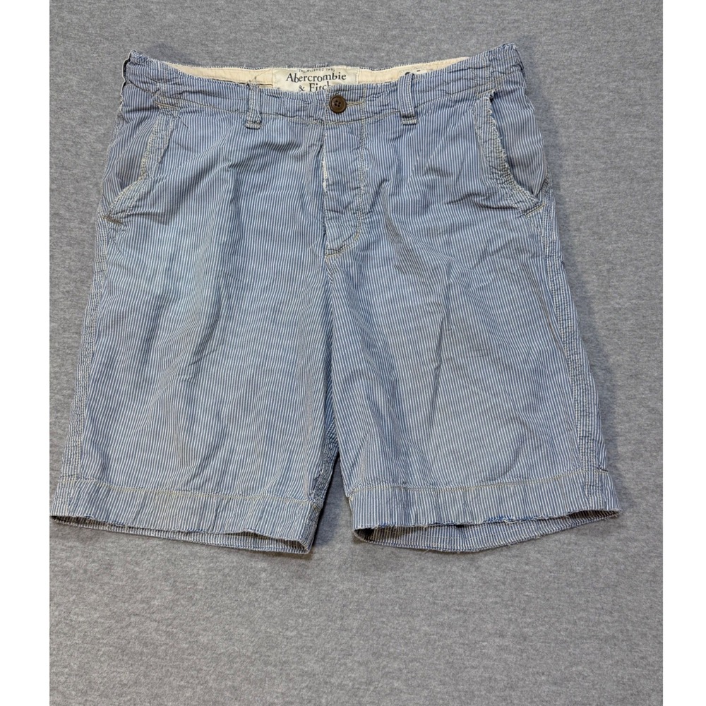Abercrombie & Fitch Mens 34 Hickory Stripe Blue White Y2K VTG Distressed Shorts
